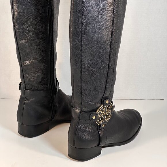 Women's Tory Burch Black Leather Tall Boots - Picture 4 of 16